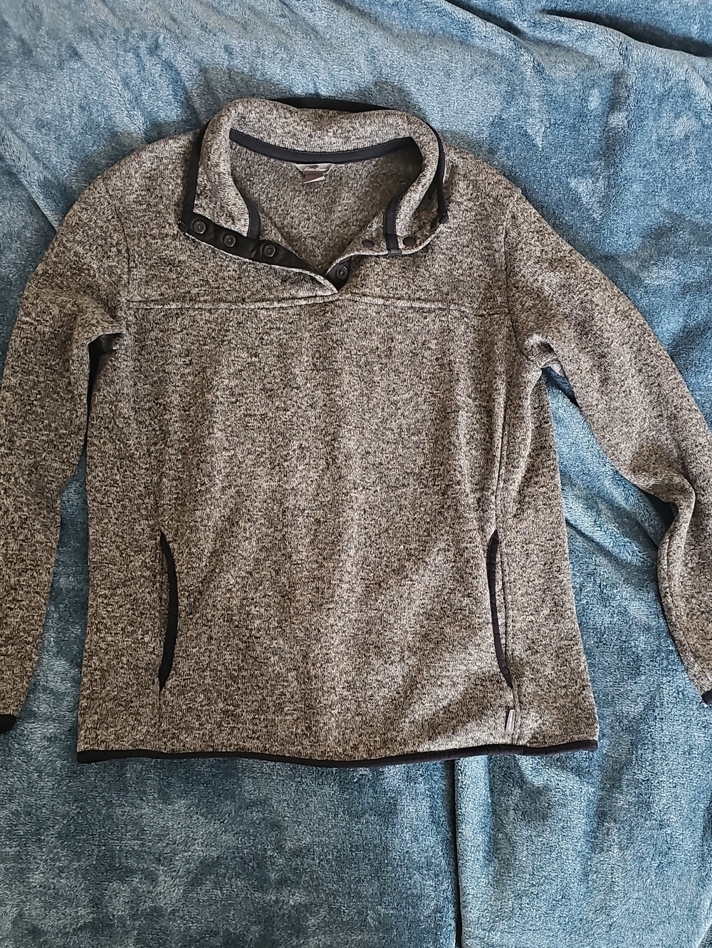 Eddie Bauer Heather Gray Button-Trim Cowl Sweater